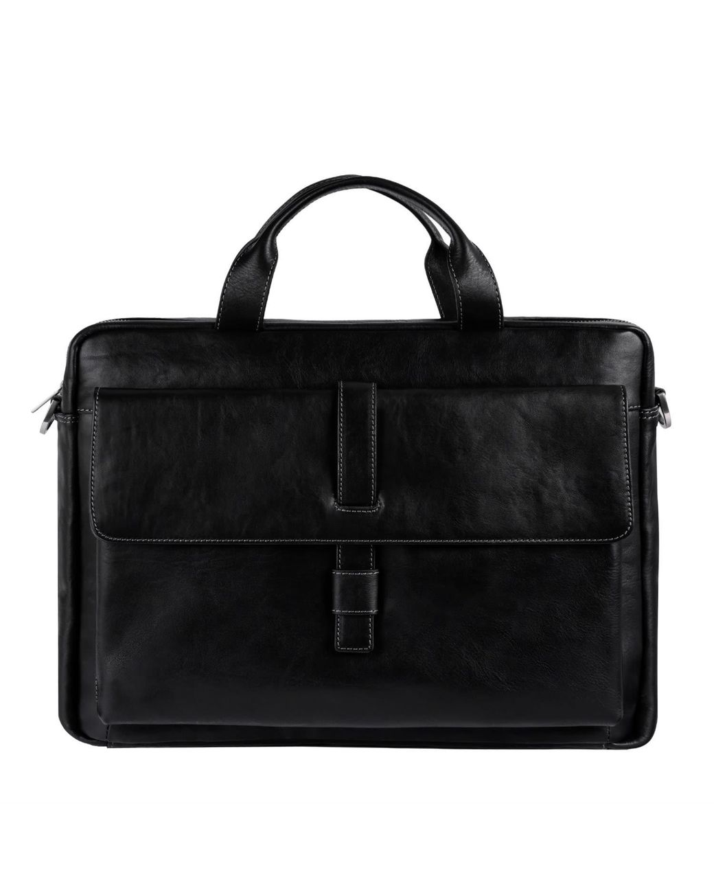 Time Resistance Black Large Leather Briefcase Laptop Bag for men