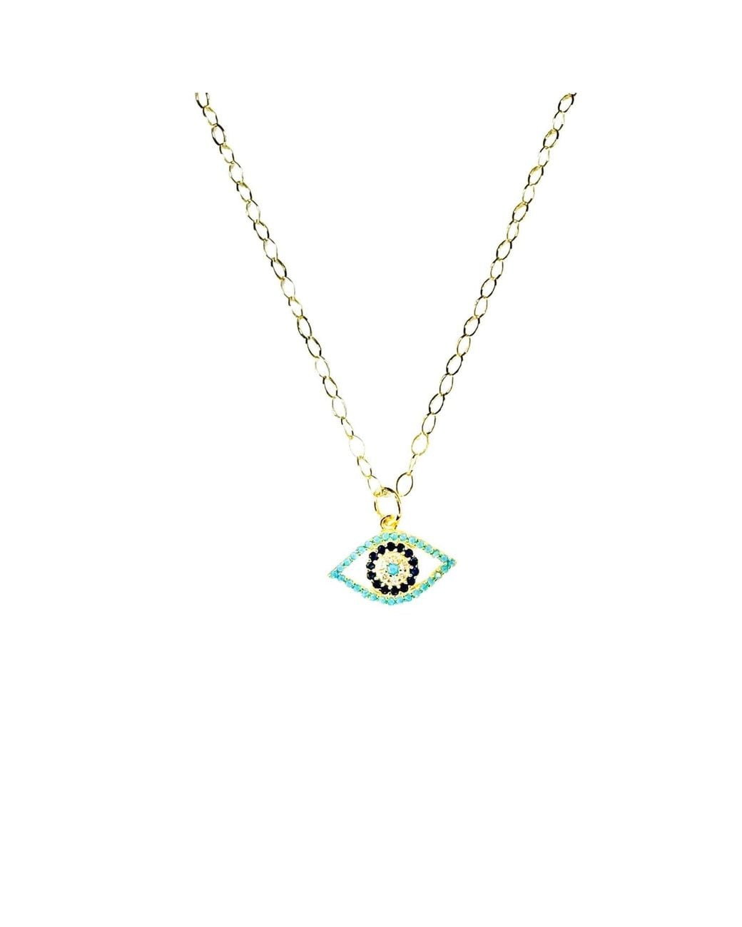 Lexi Jewelry Metallic Evil Eye Necklace With Cubic Zirconia & Aquamarine Colored Accents