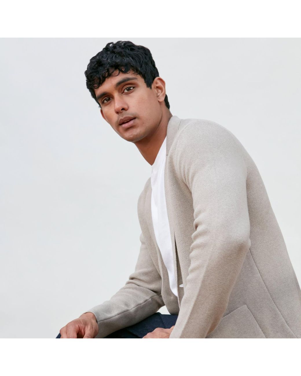 Paul James Knitwear Gray Cotton Deconstructed Knitted Gabriel Blazer for men