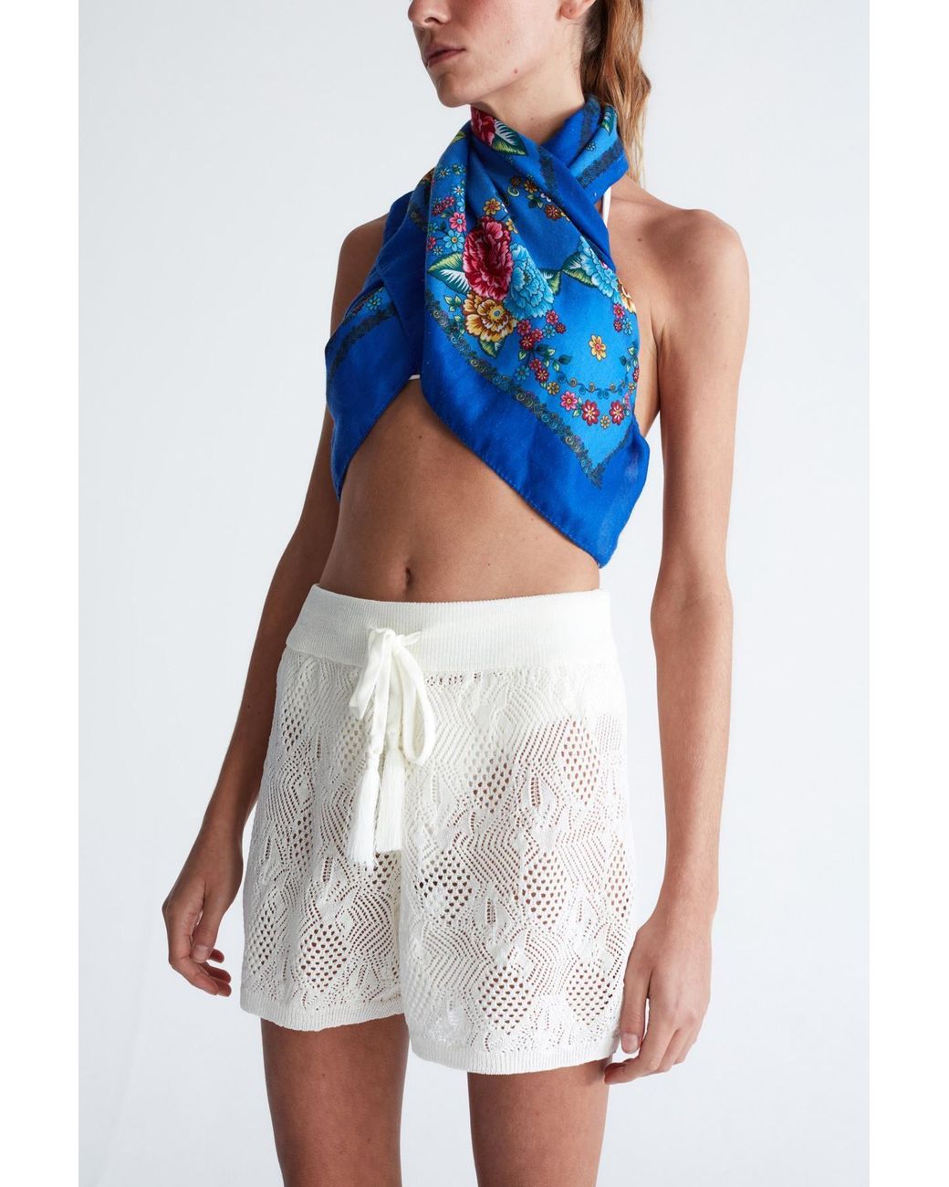 Peraluna White Emma Shorts Lace Knitted Elastic Waist Knitwear Mini Shorts