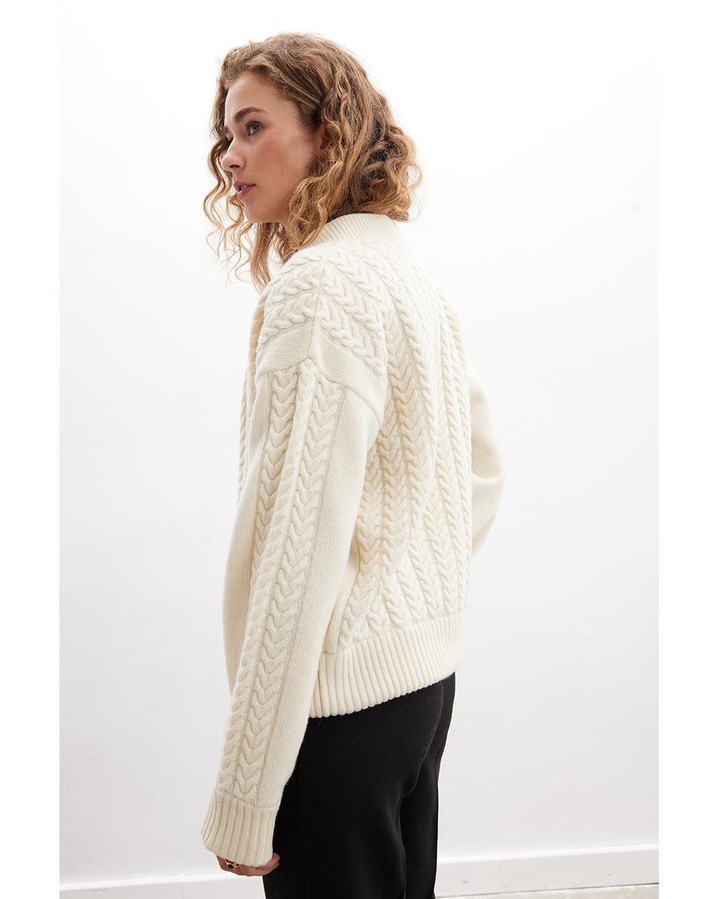 Peraluna Natural Dover Cable Knit Bomber Jacket