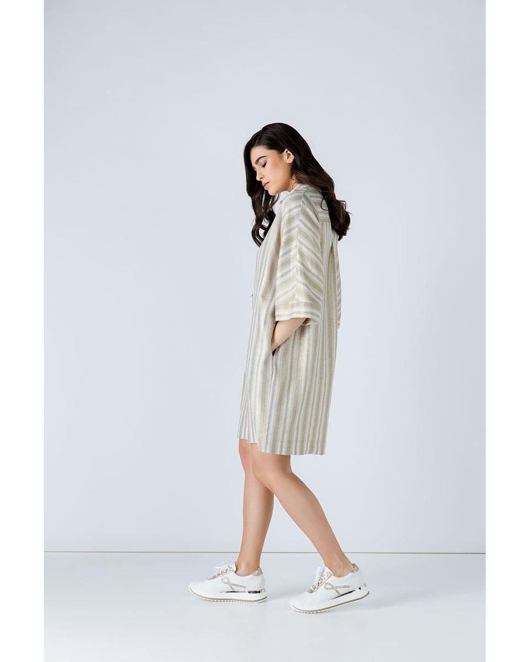 Conquista White Oversized Striped Dress