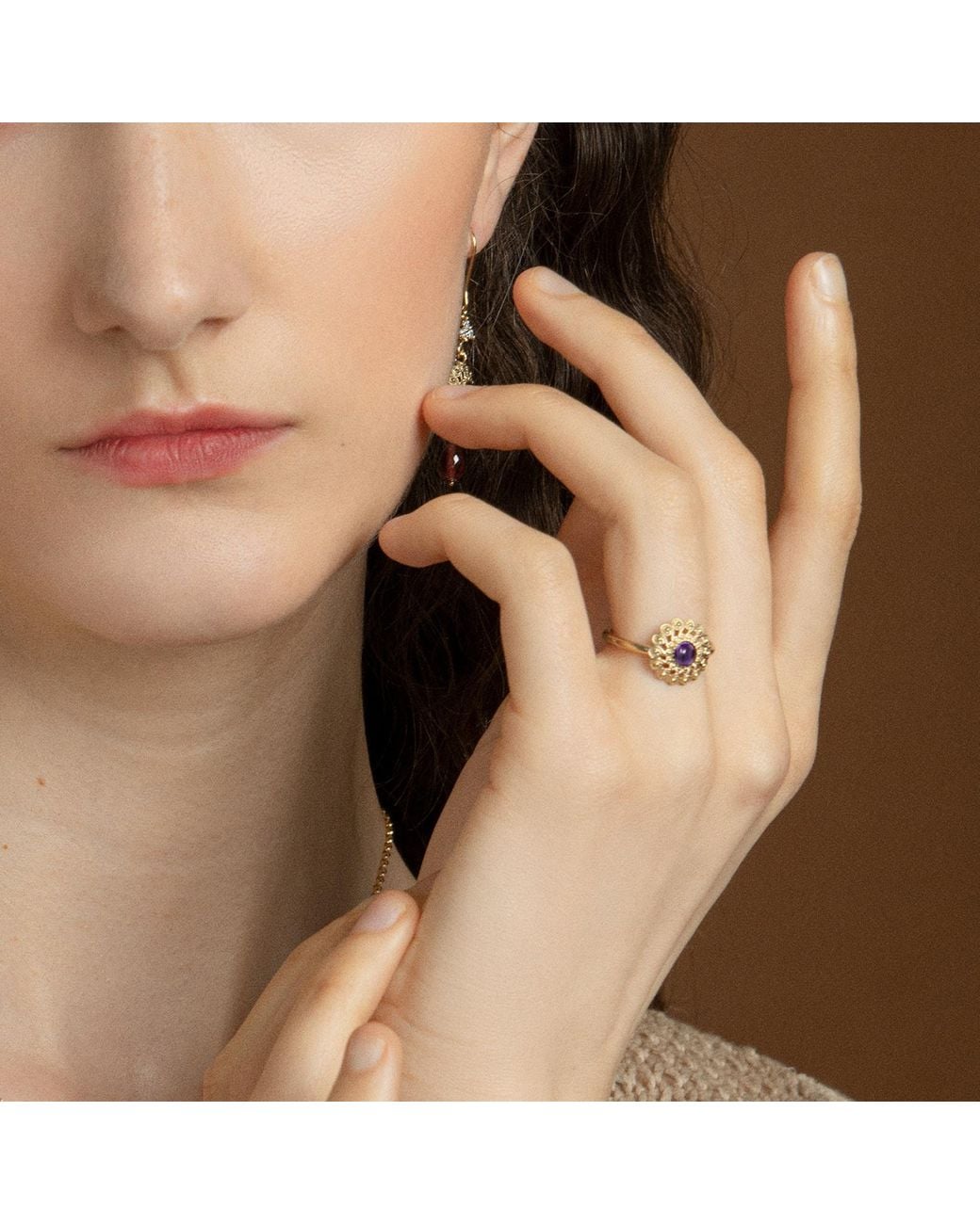 Vintouch Italy Multicolor Filigrana-Plated Amethyst Ring