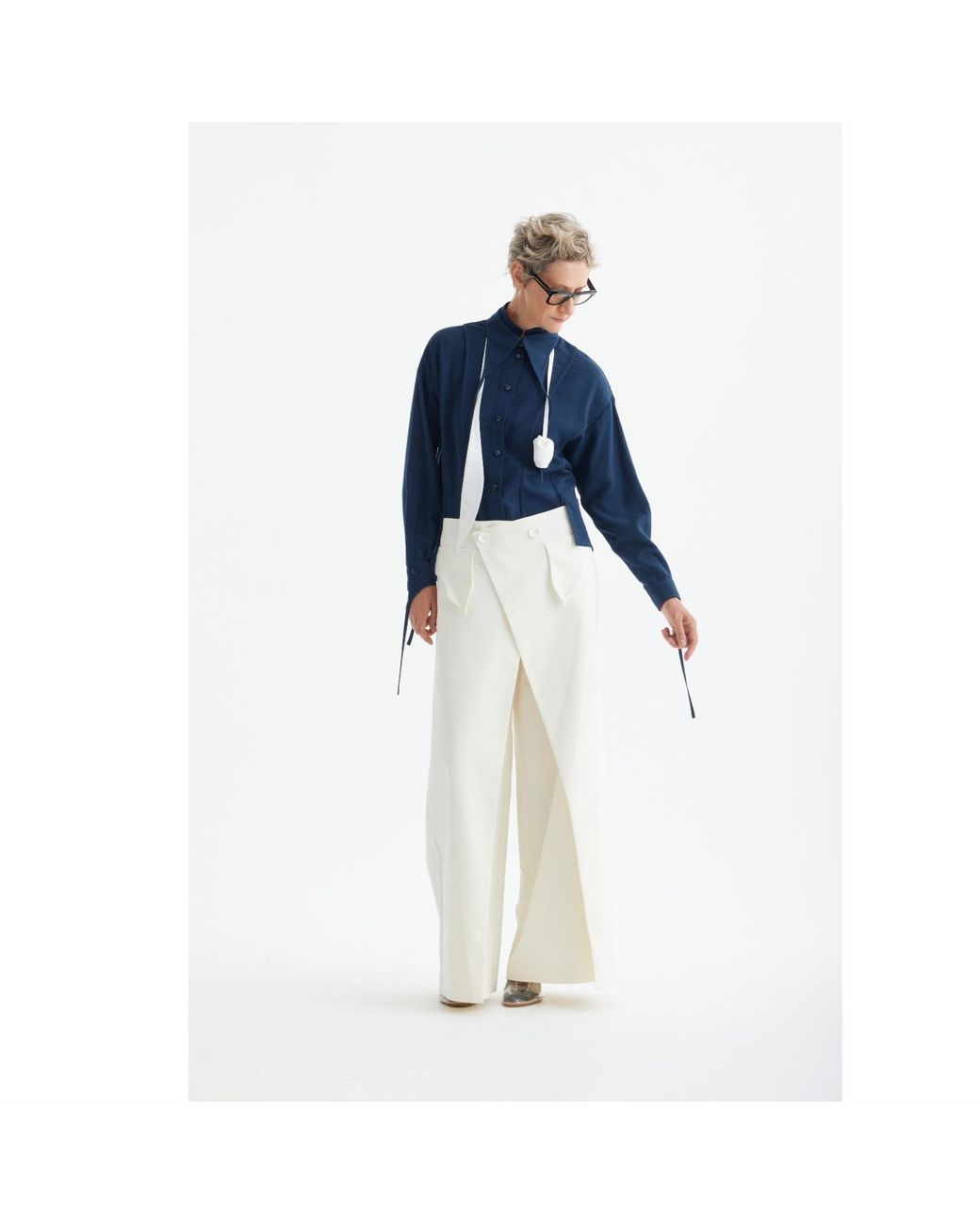 Julia Allert Blue Artistic Asymmetric Textured Viscose Blouse