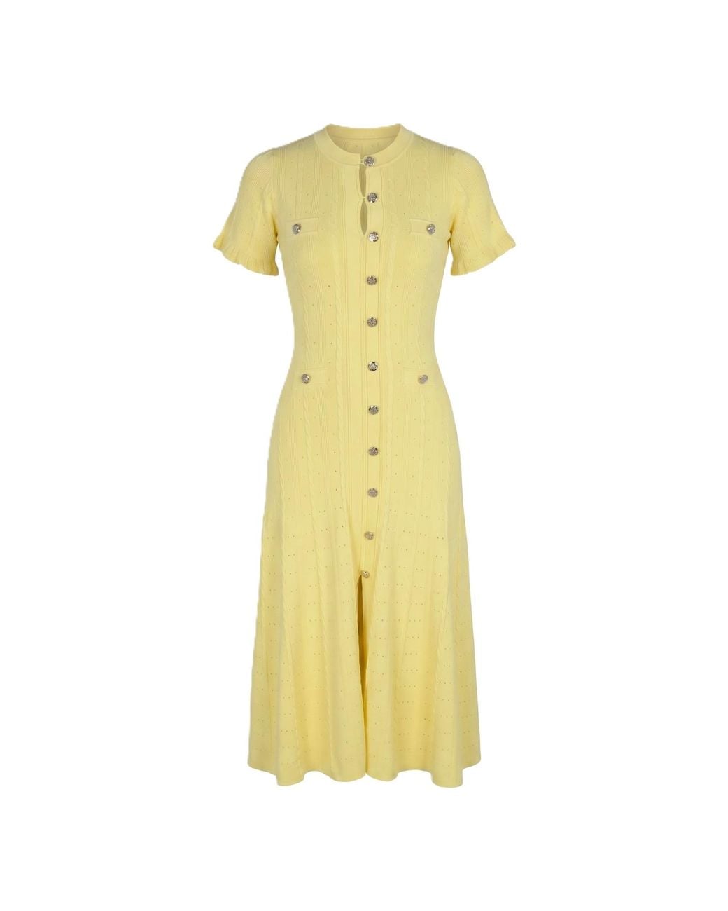 Modenaire Yellow Ribbed Knit Midi Dress