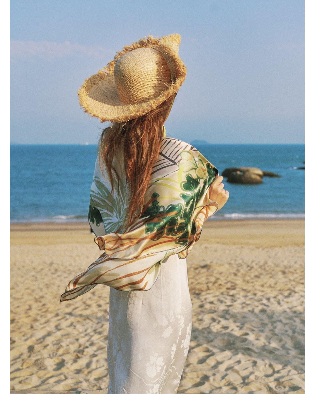 Lost Pattern Green Little Dix Bay Large Silk Scarf