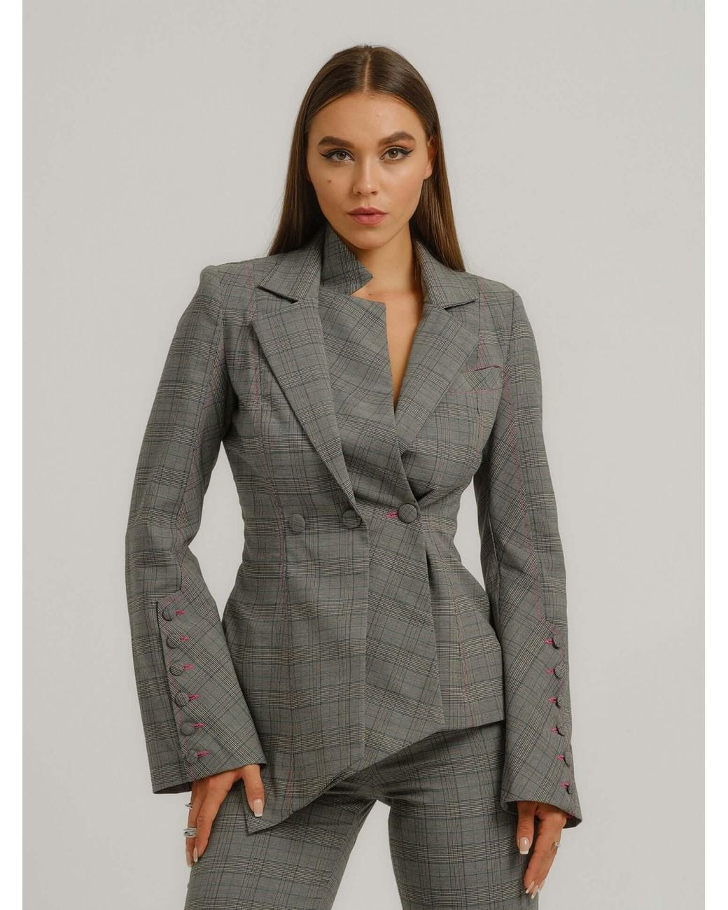 Tia Dorraine Gray Get Down To Business Tailored Asymmetric Statement Blazer