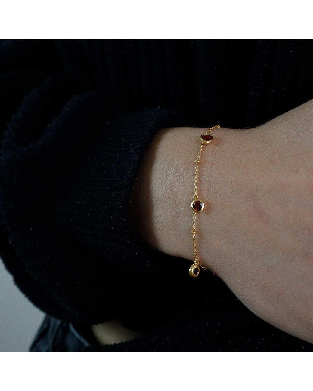 Moon London Metallic Mani Garnet Heart Bracelet