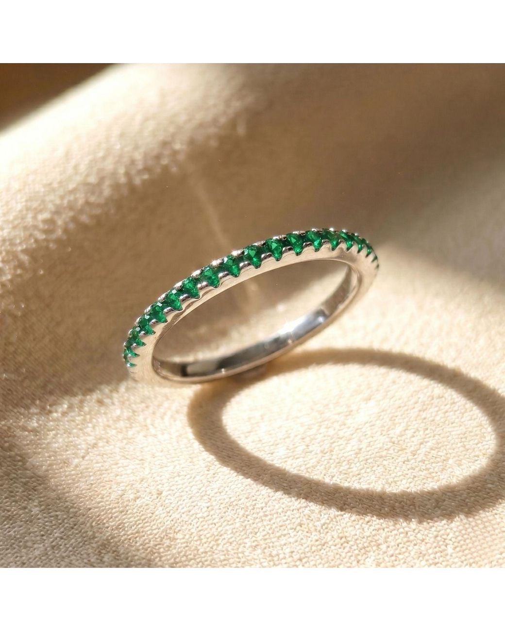 Sophelia Green Emerald May Birthstone Crystal Sterling Ring