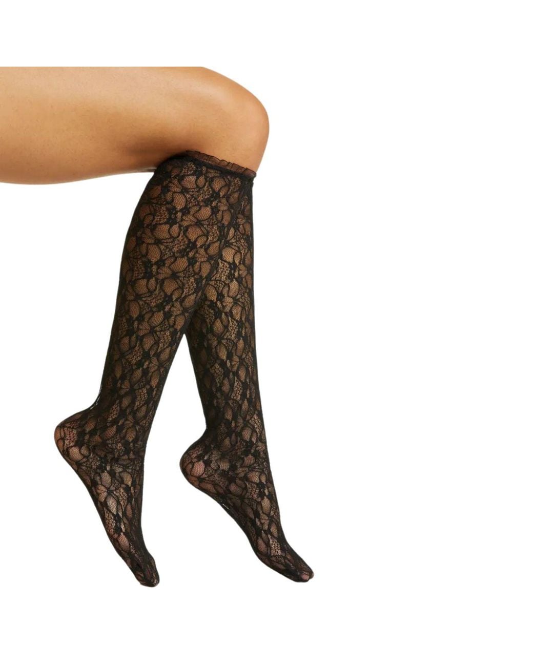 HIGH HEEL JUNGLE by KATHRYN EISMAN Black Lace Knee High Socks