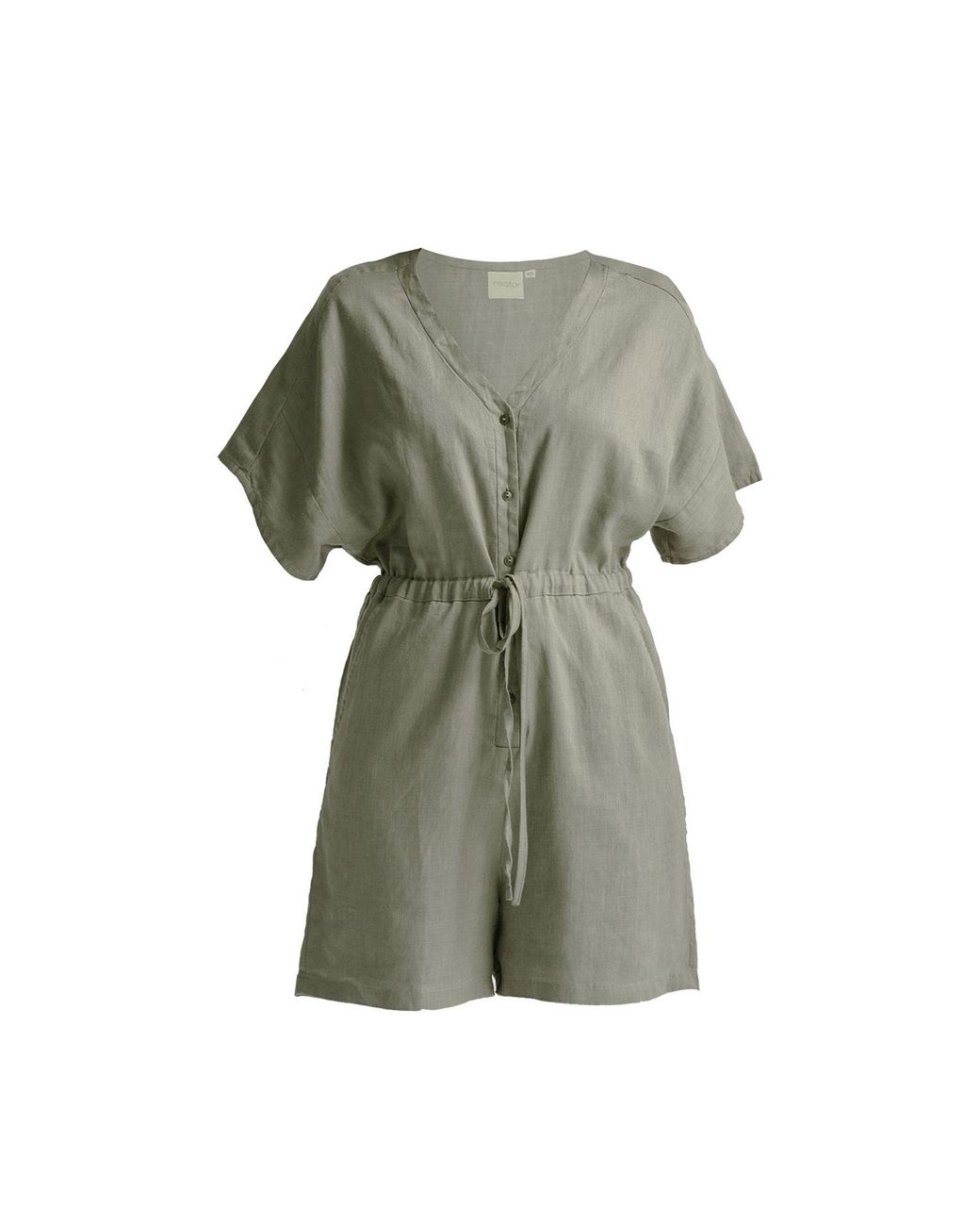 REISTOR Green V Neck Drawstring Romper