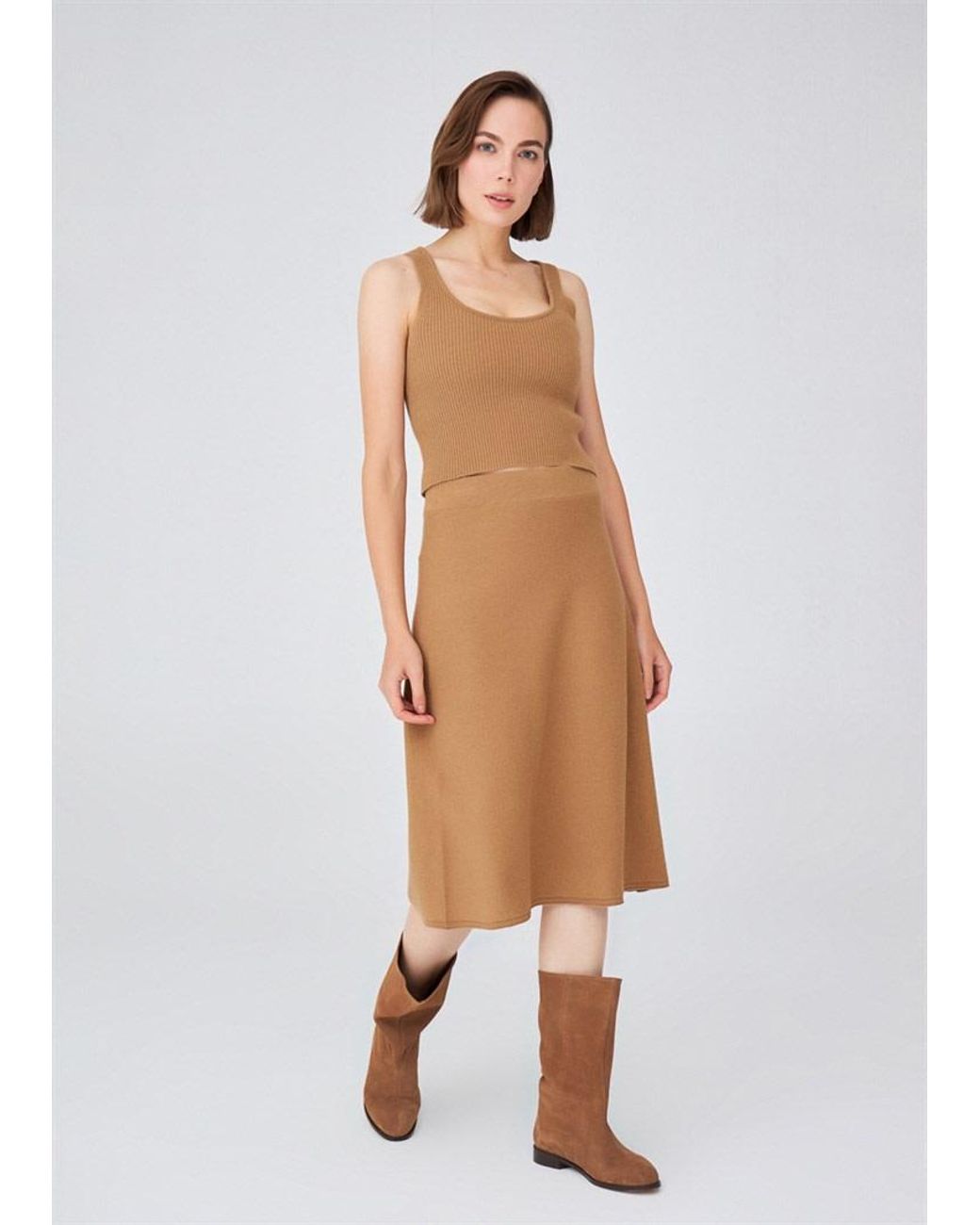 Peraluna Brown Casual Cashmere Blend Knitwear Midi Flare Skirt