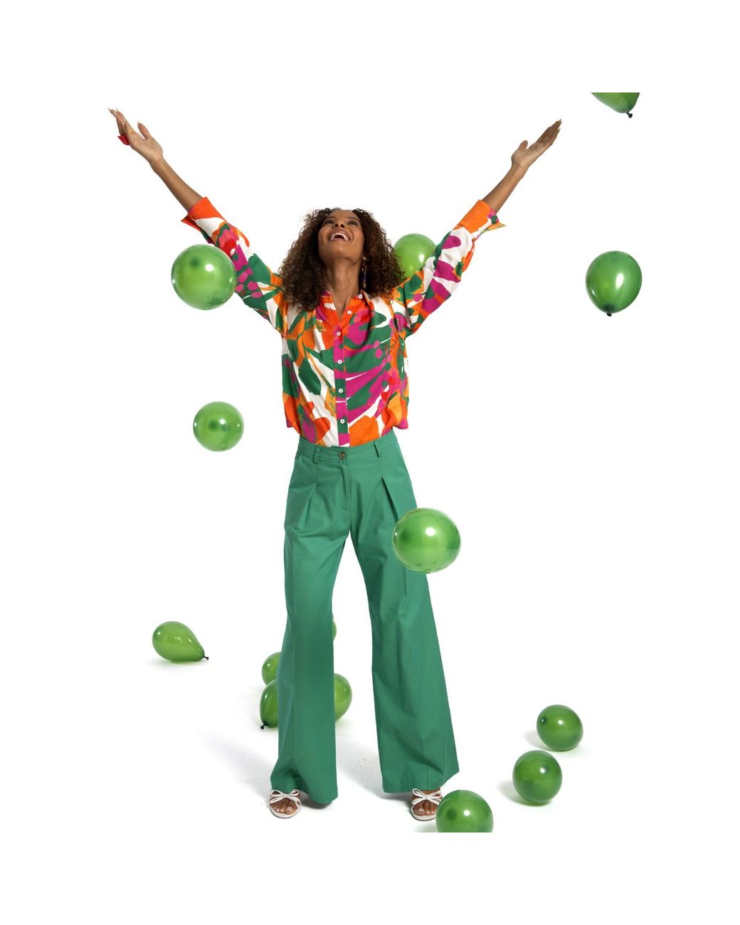 Lalipop Design Green Viscose Satin Button-Down Blouse