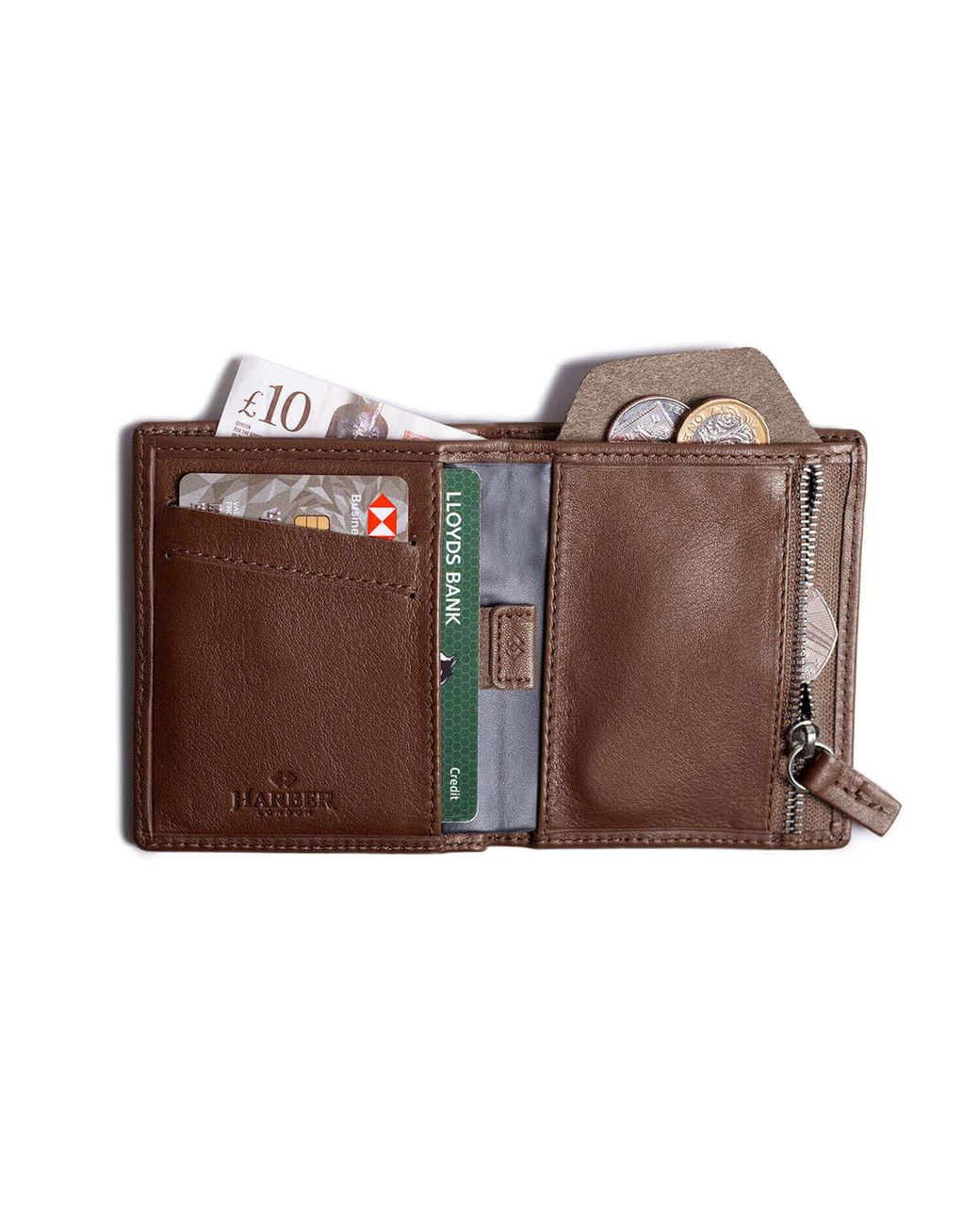 Harber London Black Leather Bifold Zip Wallet With Rfid Protection