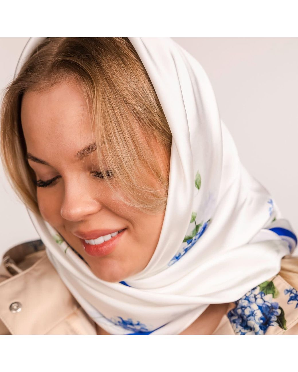 RainSisters Blue Large Floral Natural Silk Scarf