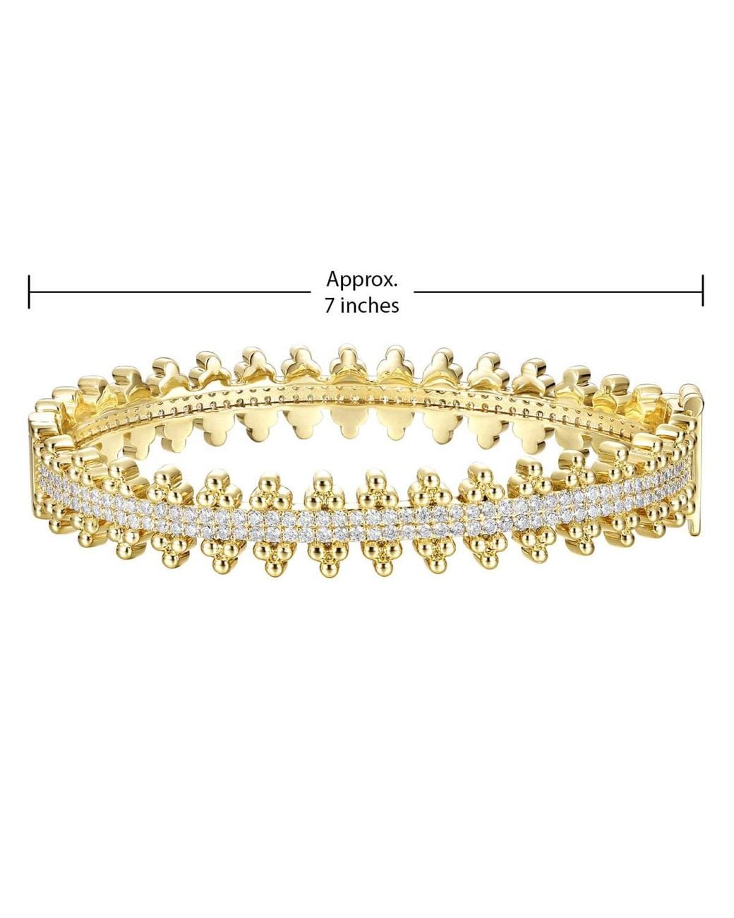 Genevive Jewelry Metallic Rachel Glauber Plated Sterling With Cubic Zirconia Beaded Cluster Link Tennis Bracelet