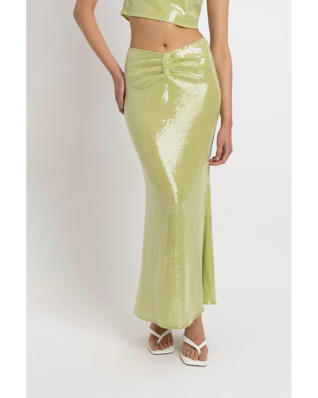 Amy Lynn Green Riva Lime Sequin Maxi Skirt