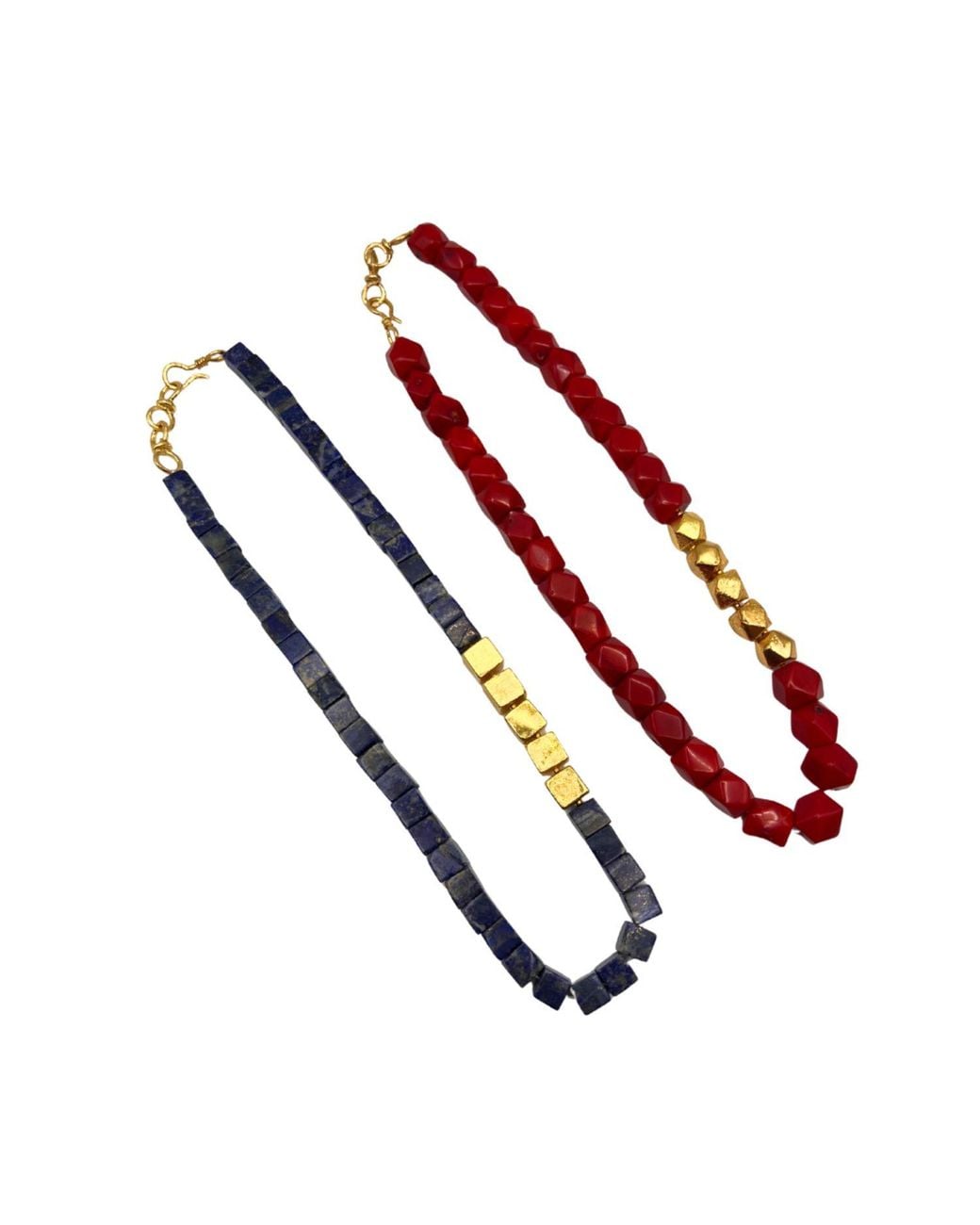 Les Reines Red Mirage- Coral Beaded Necklace With 24K Plated Beads