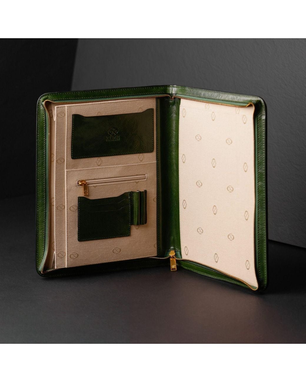 Time Resistance Green Leather Documents Folder Organizer