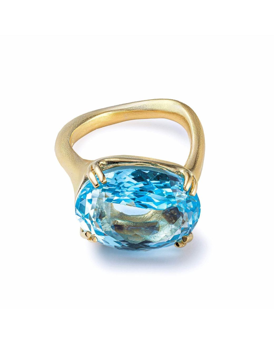 German Kabirski Blue Erya Plated Ring With Natural Oval Cut Topaz