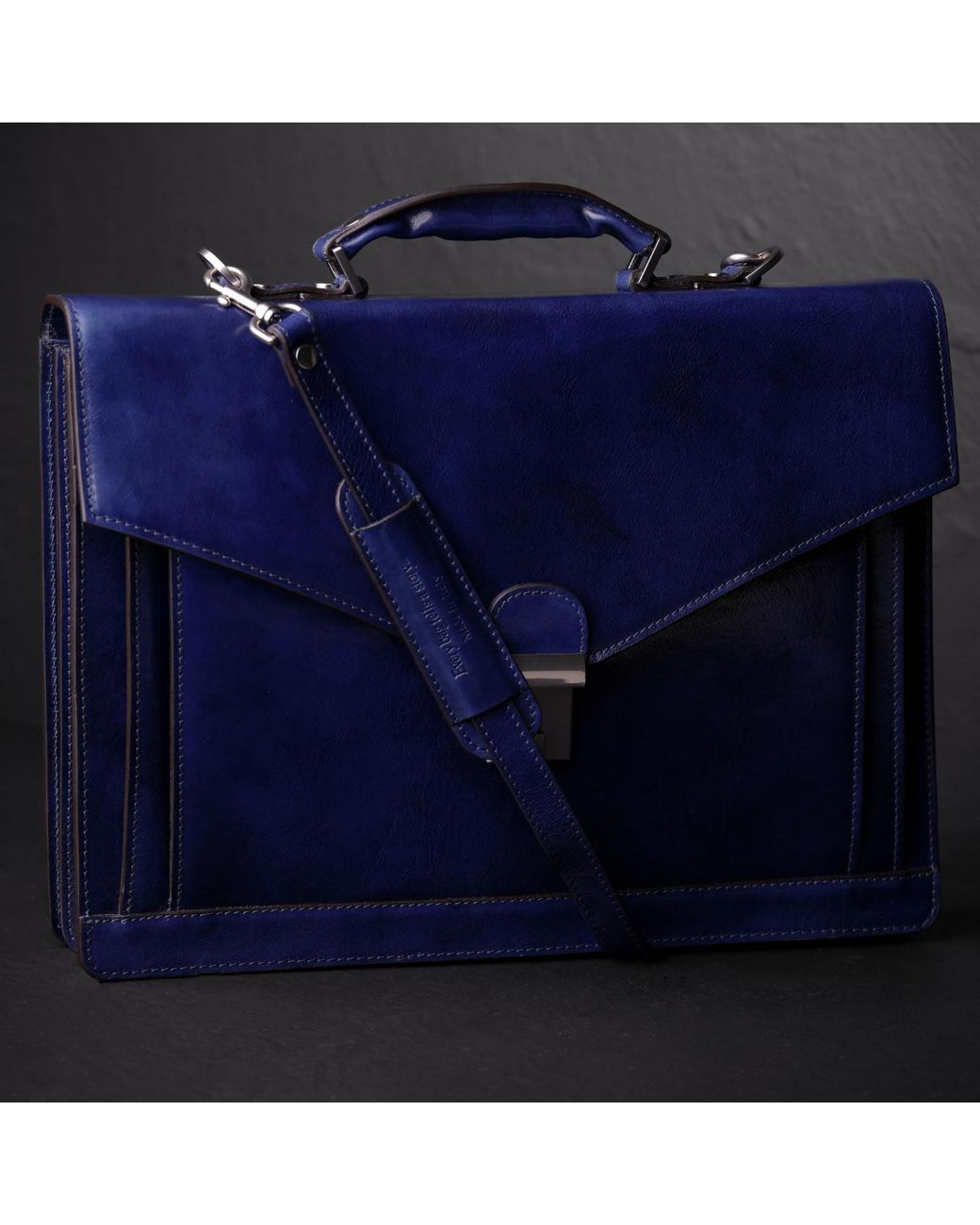 Time Resistance Blue Classic Design Leather Briefcase for men
