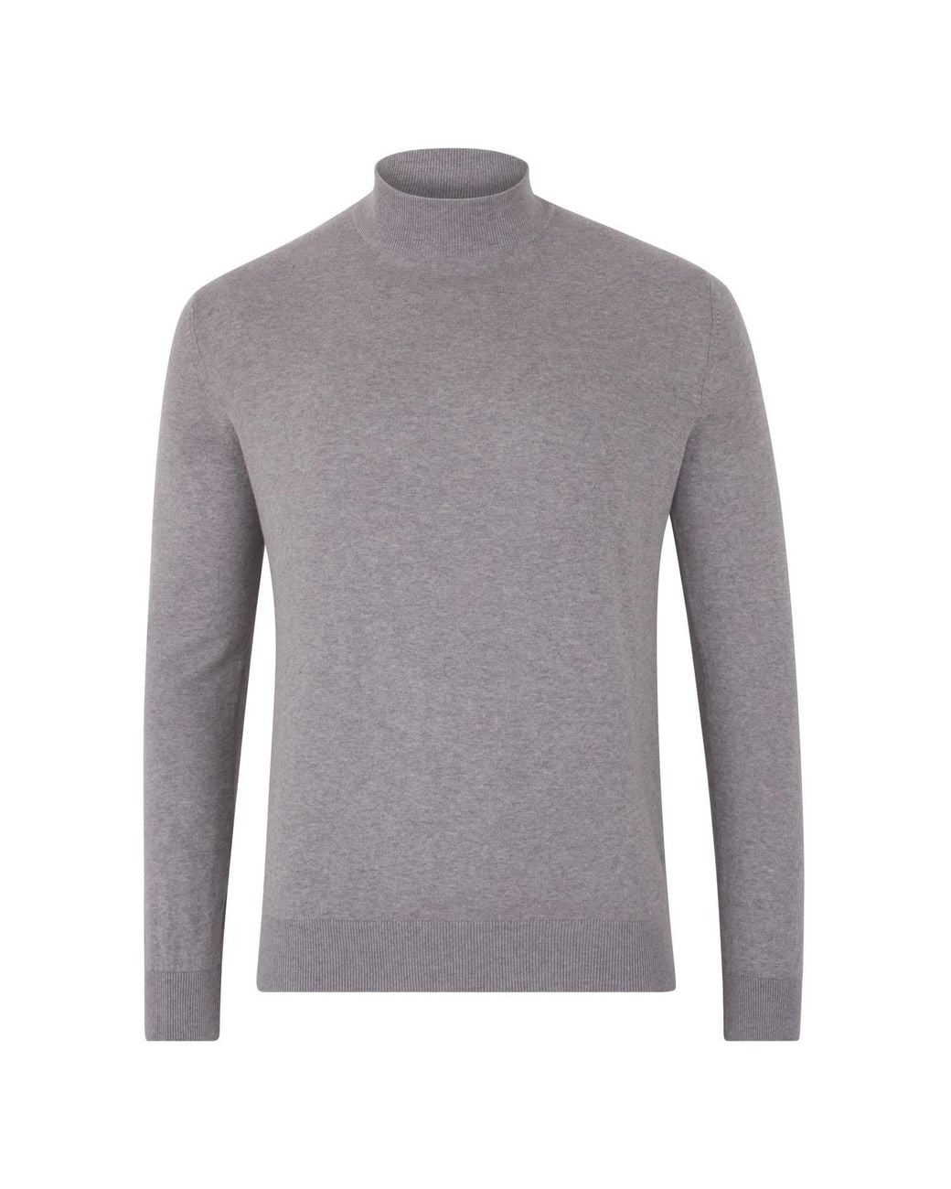 Paul James Knitwear Gray Ultra Fine Cotton Spencer Mock Turtle Neck Jumper for men