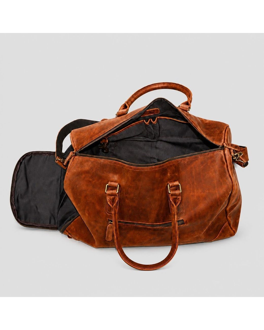 Touri Brown Genuine Leather Gym Bag With Shoe Storage for men