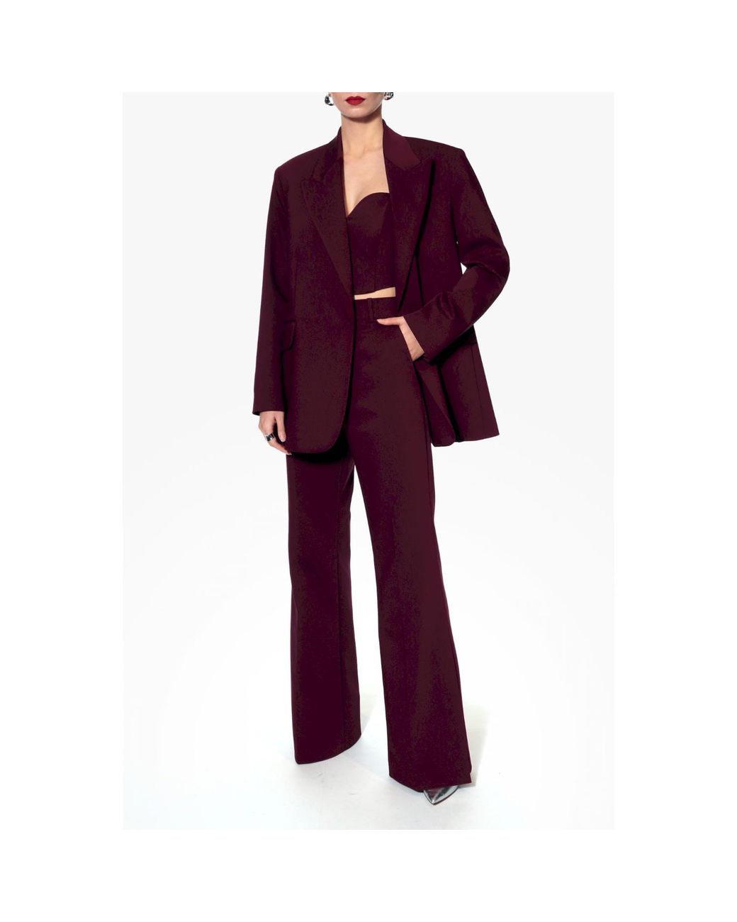 AGGI by HALEWSKI Purple Blair Burgundy Wine Oversized Blazer