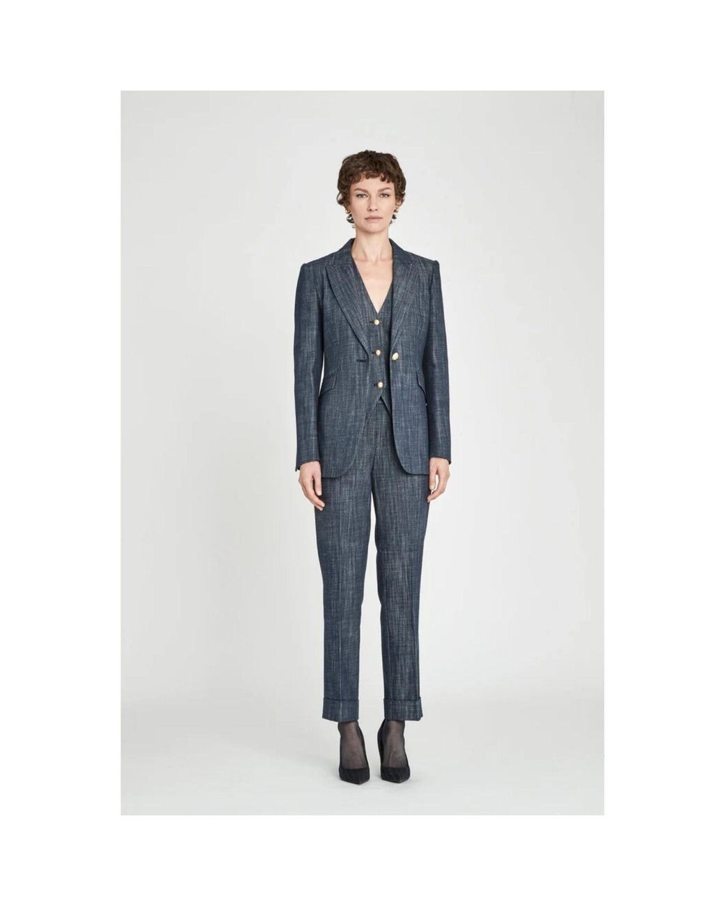 The Extreme Collection Blue Denim Fitted Blazer With Buttons Milán
