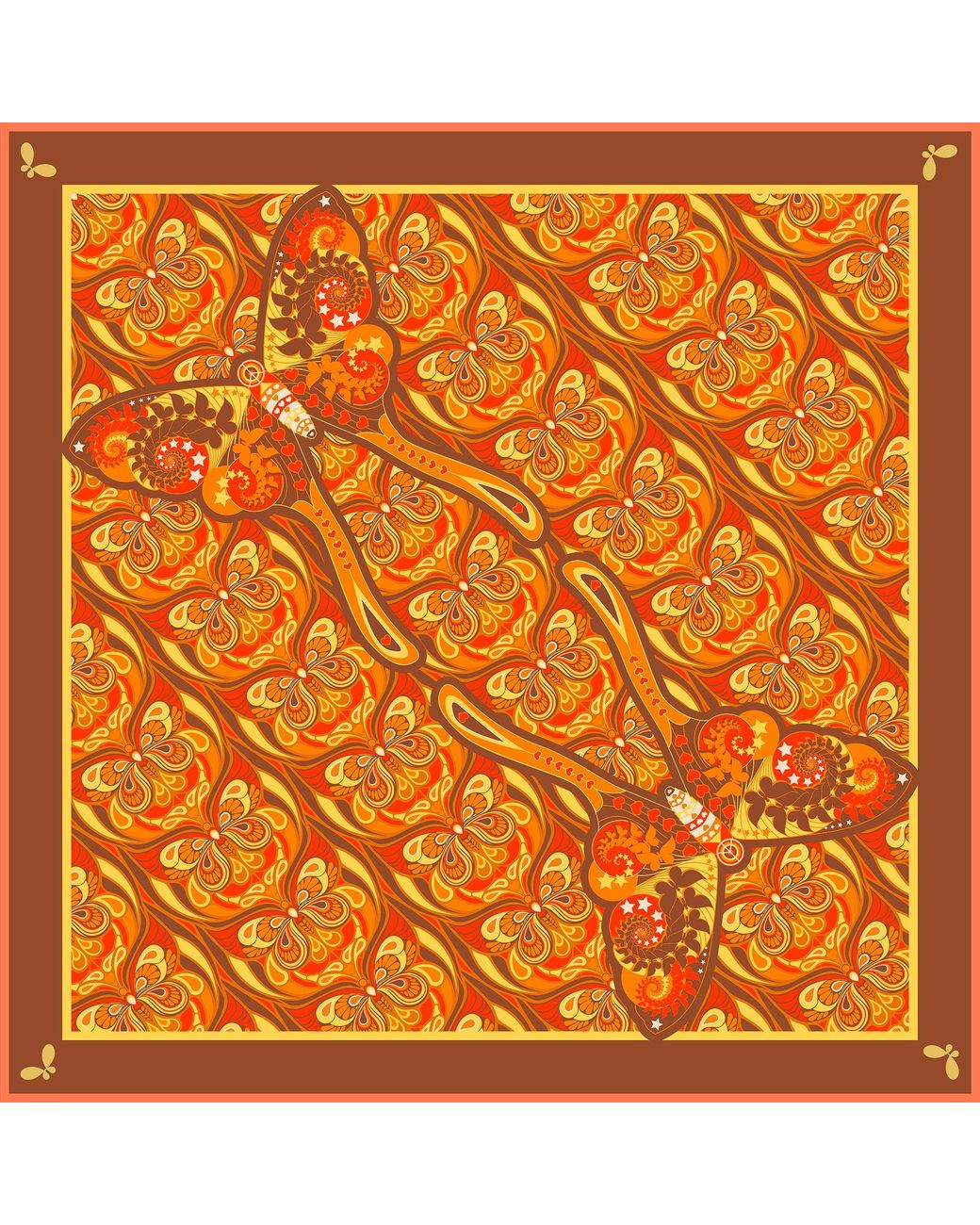 Henelle Orange Butterfly Effect Sunset Large Silk Scarf