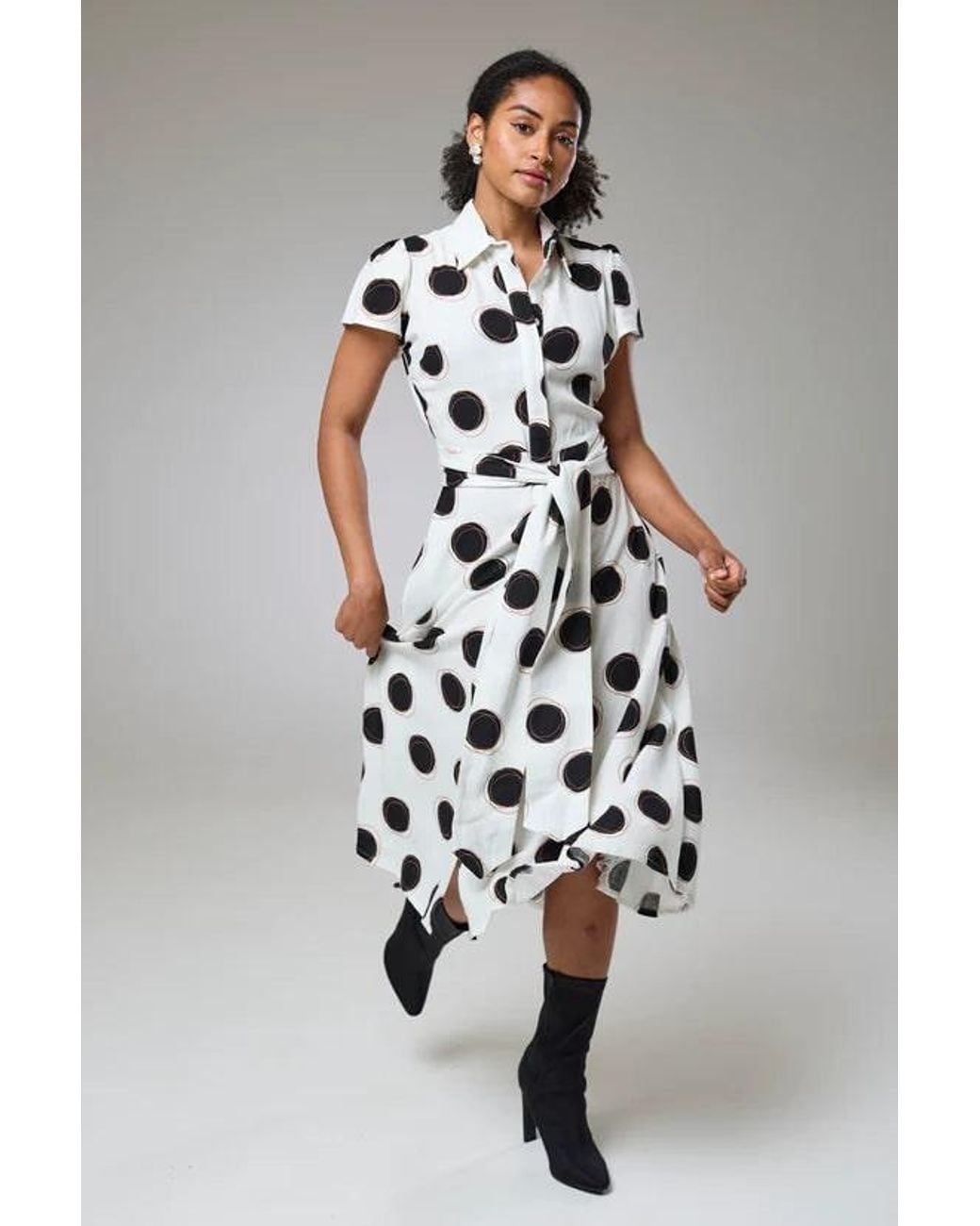 Lioness by Tf Black Absolute Polka Dot Linen Short Sleeve Shirt Dress