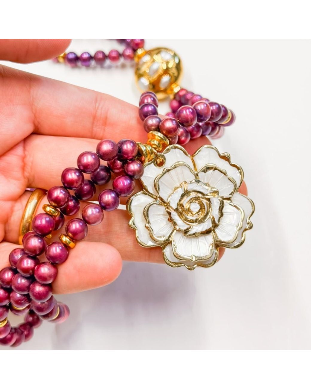 Edgar Navarro Jewelry Pink Edgar Navarro Sea Shell Rose Pendant With Freshwater Pearls Necklace