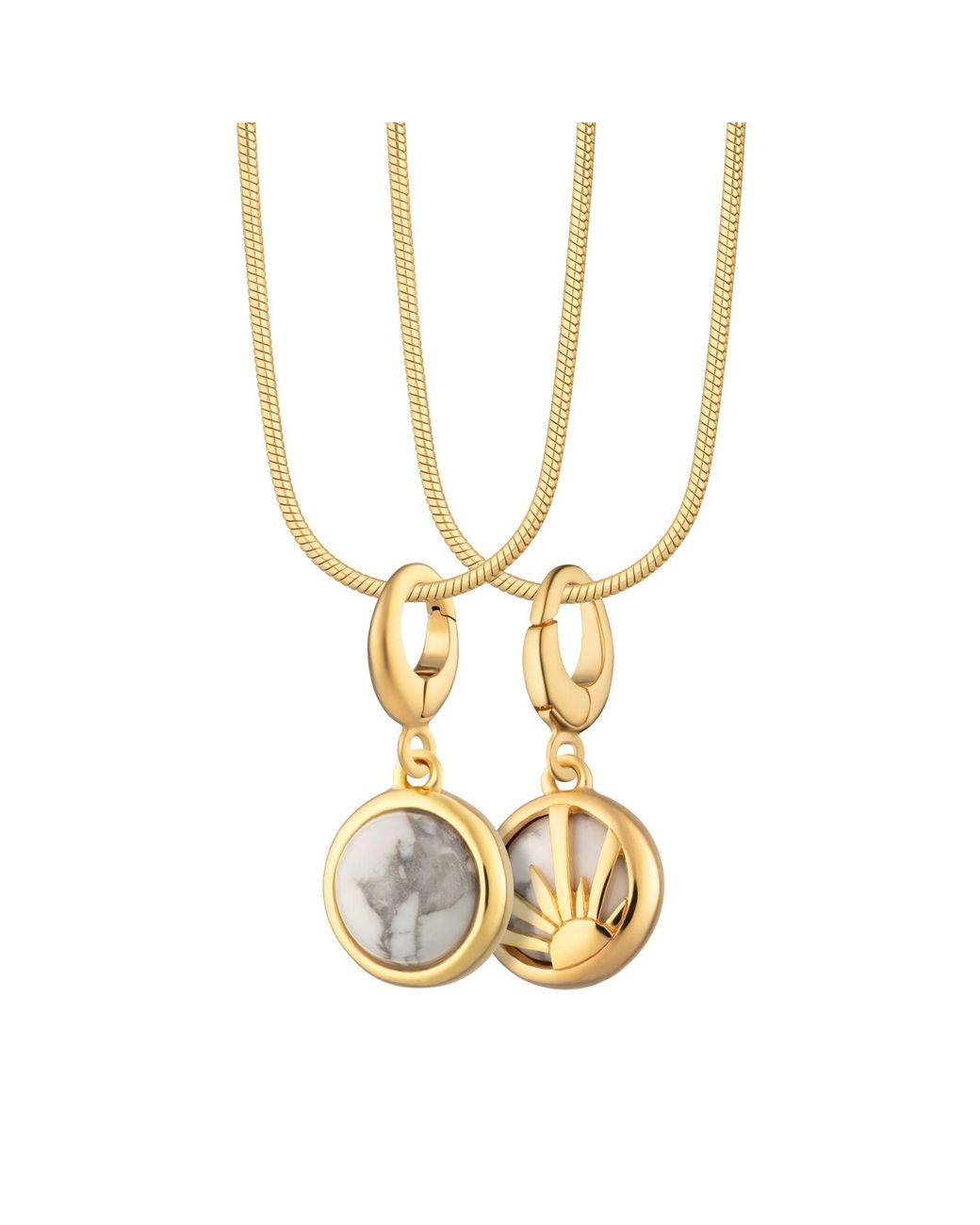 Lily Charmed Metallic Plated Howlite Healing Stone Necklace With Round Snake Chain