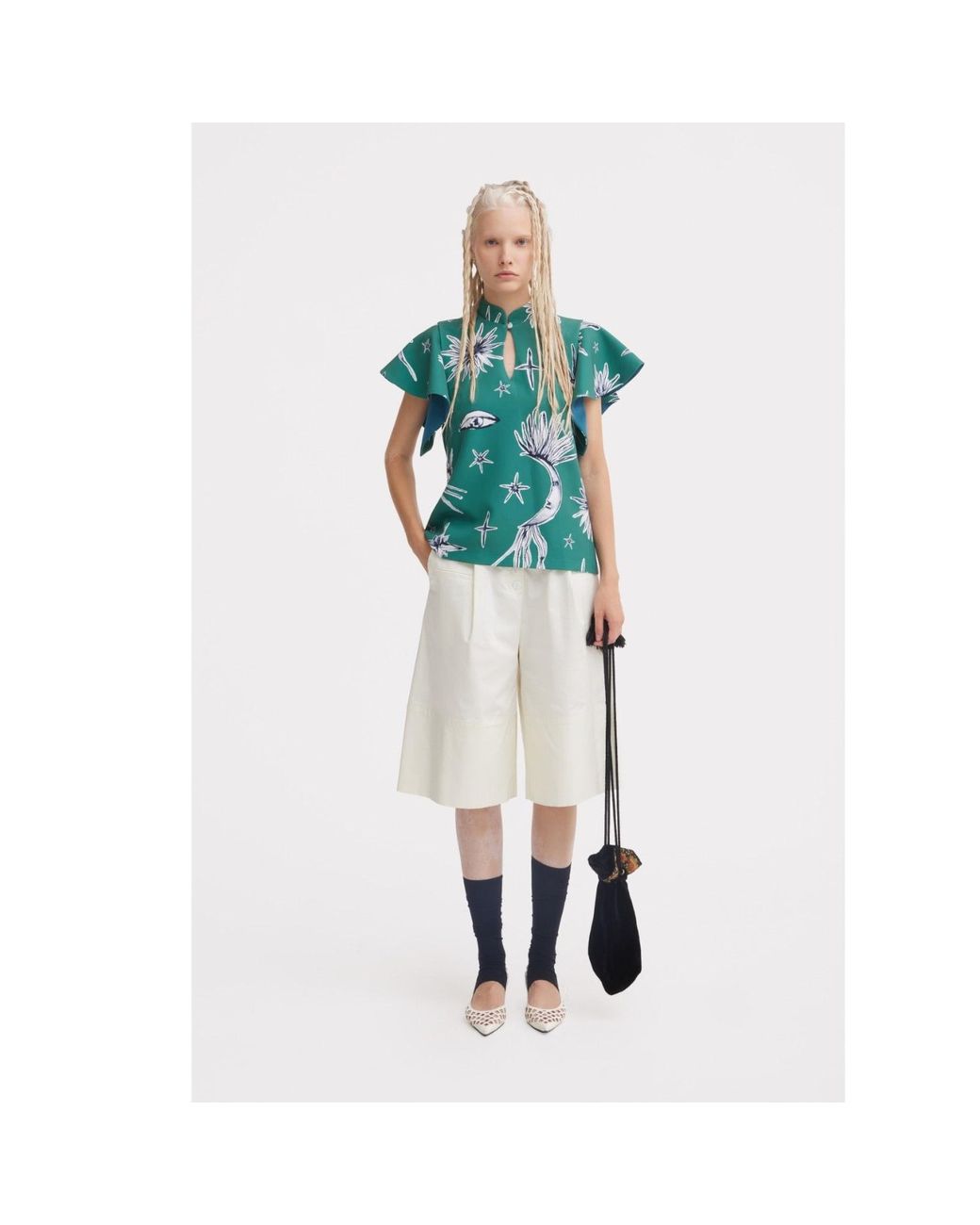Julia Allert White Button Front Wide Leg Bermuda Shorts – Ivory
