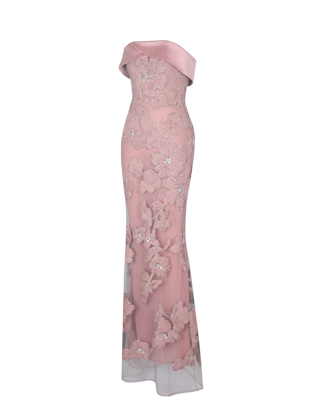 Miss Circle New York Purple Raphaela Dusty Beaded Floral Strapless Mermaid Maxi Dress