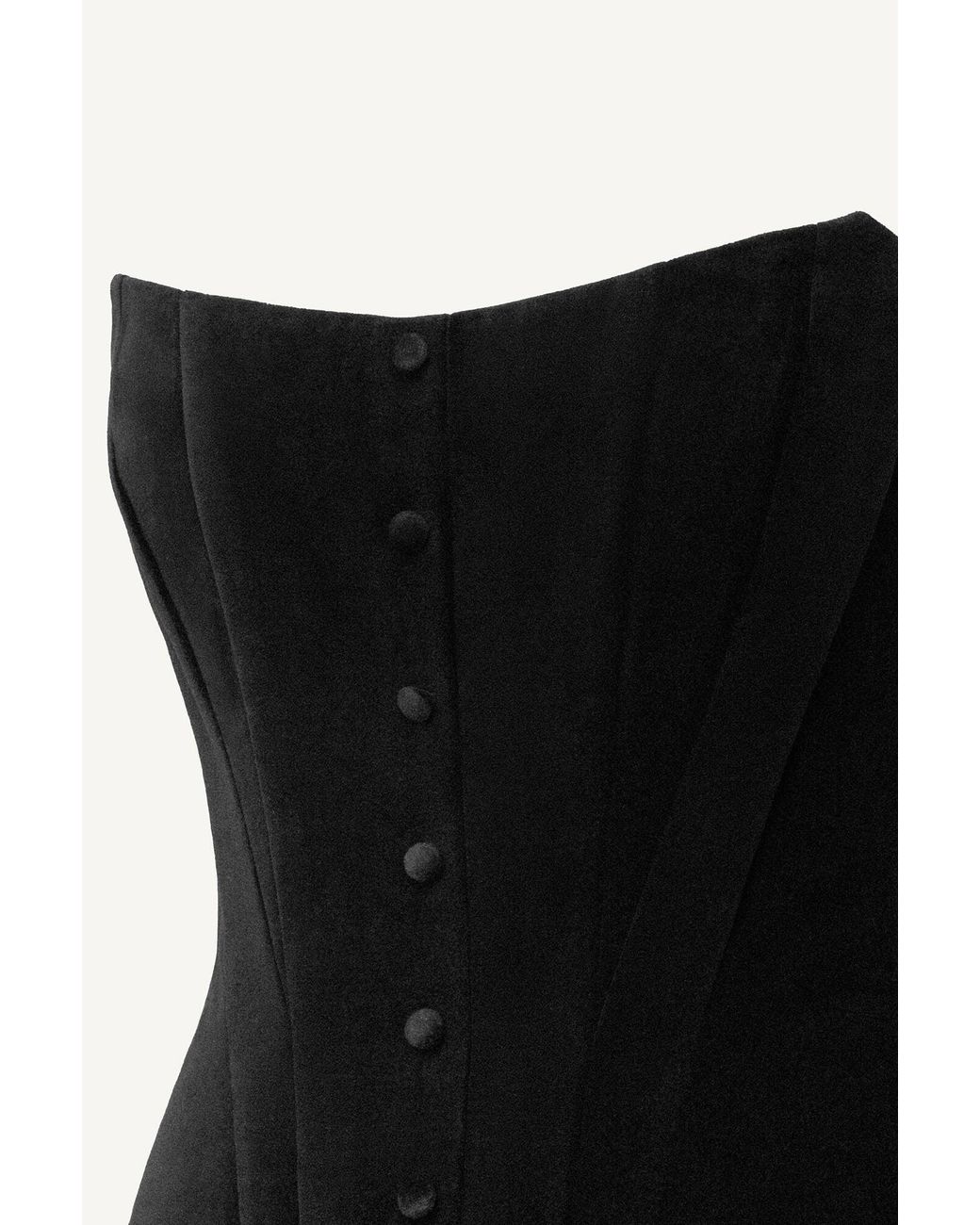 POST MERIDIEM Black Velvet Bodysuit With Embossed Corset
