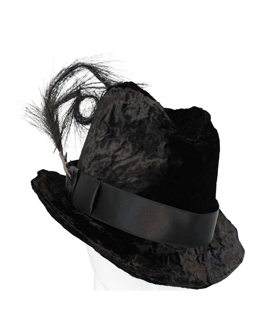 Romer Millinery Black Morphy Moldable Trilby Velvet With Faux Feather Clip
