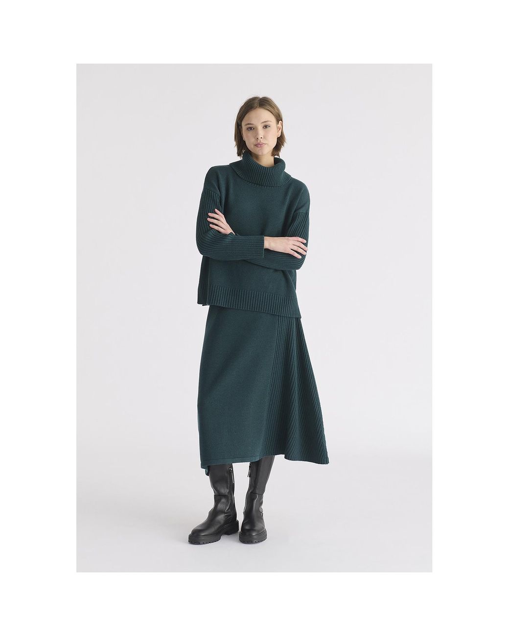 Paisie Blue Polo Neck Jumper With Ribbed Details