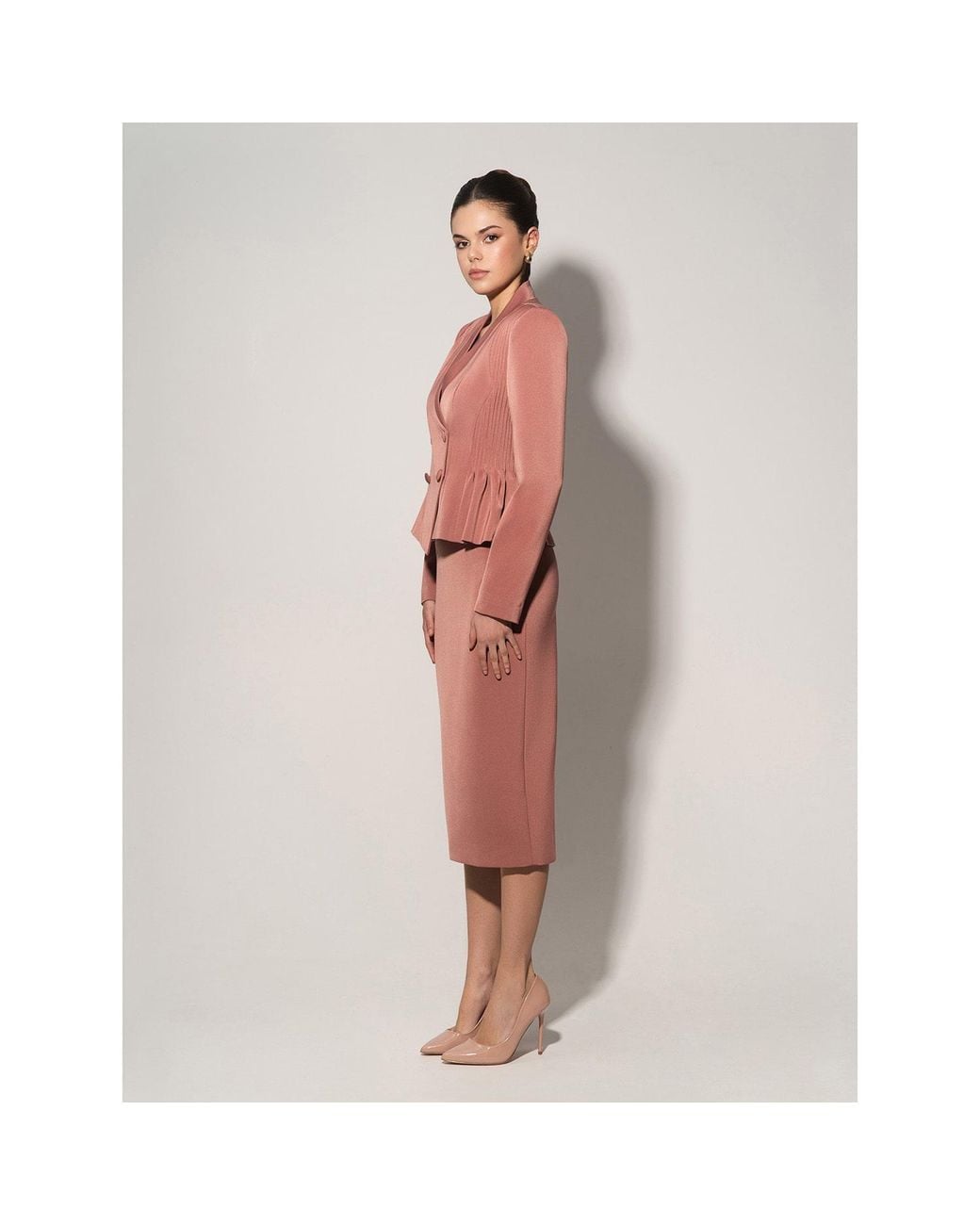 Tia Dorraine Pink Double-Breasted Blazer With Pleated Details