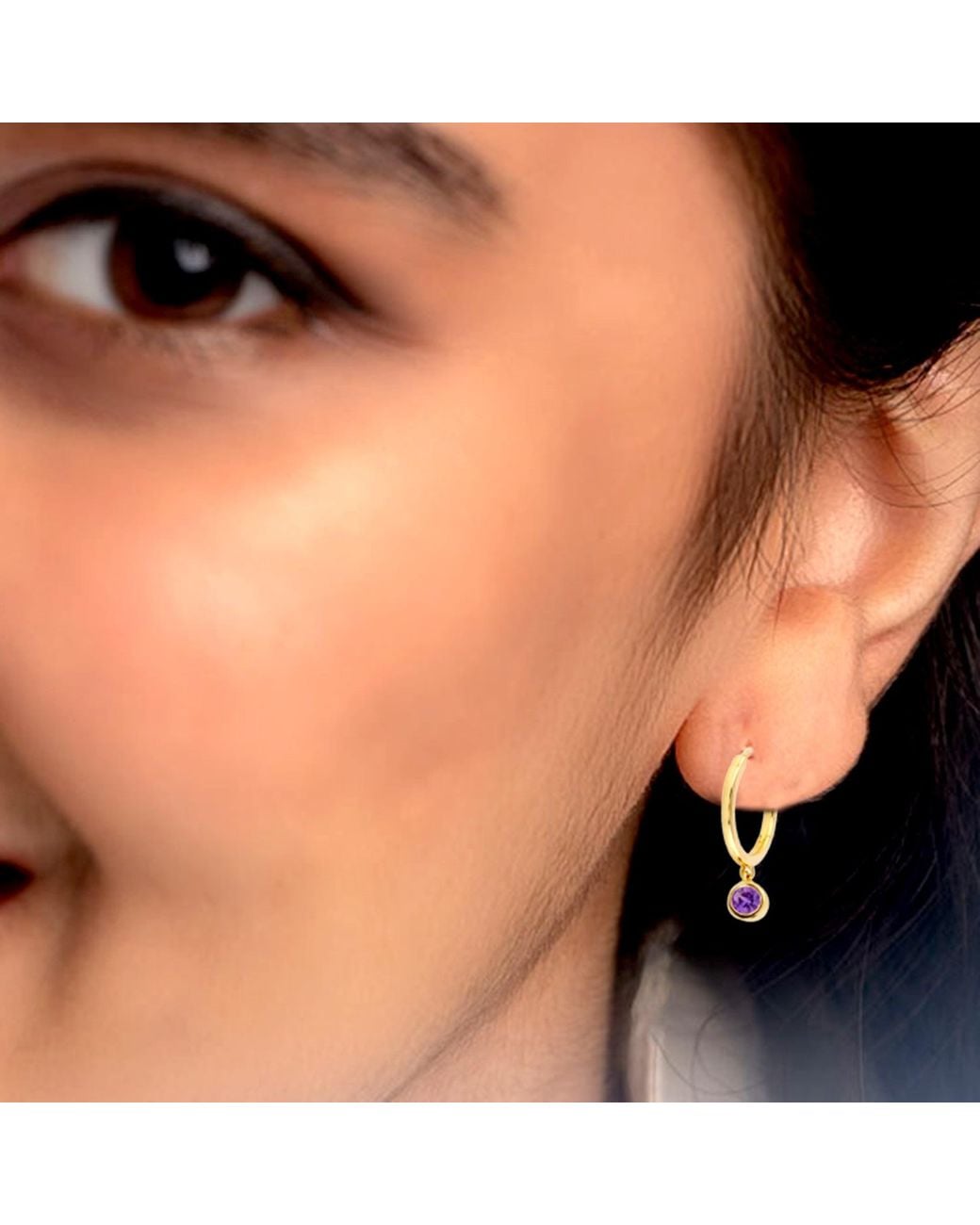 Artisan Metallic Amethyst Drop Hoop Earrings