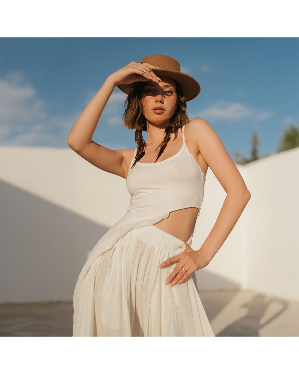 Zhenabia White Aria Blouse Asymmetrical Cut Boho Summer Top