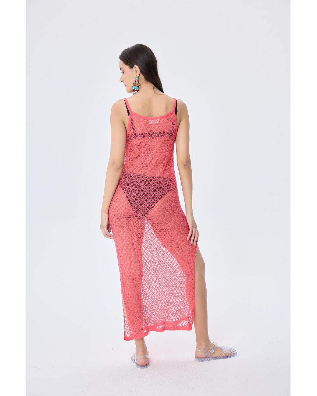 Peraluna Pink Angel Openwork Strap Long Beach Dress