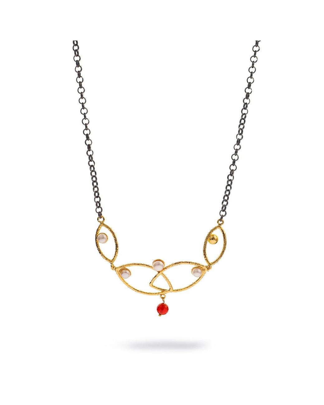 Ebru Jewelry Metallic Goddess Balance Pearl & Ruby Necklace