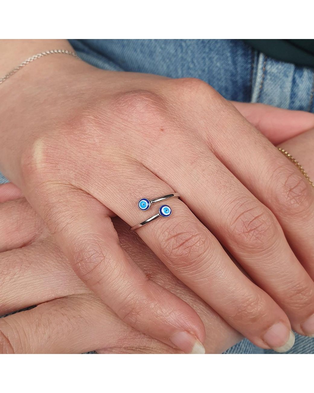 Harfi Blue Turkish Evil Eye Nazar Plated Stacking Ring