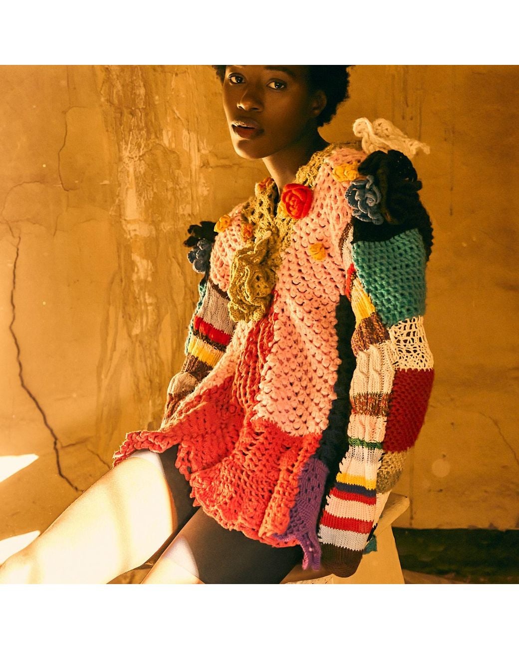 Miro Misljen Red Multicolour Hand-Knitted Patchwork Jumper