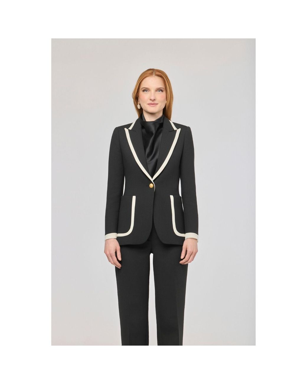 The Extreme Collection Black Blazer With Contrast Piping Laurent
