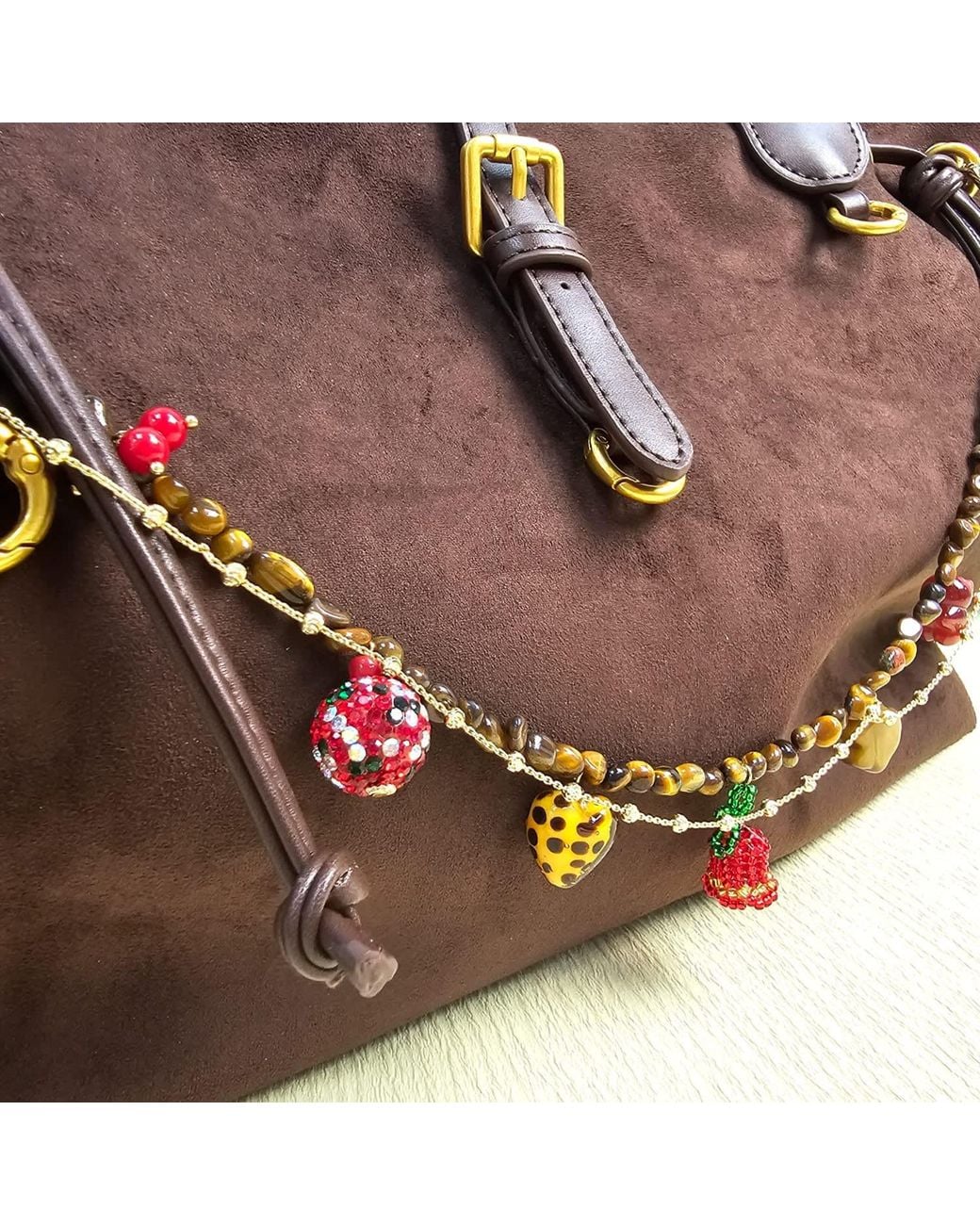 Farra Brown Christmas Theme Tiger-Eye Stone Bag Charm