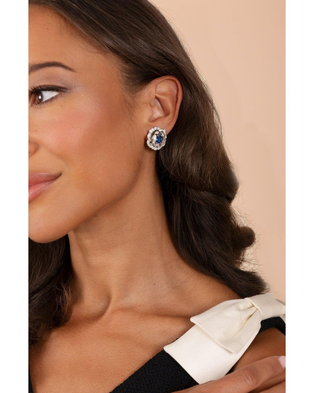 Santinni Blue Marchioness Flower-Motif Earrings With Crystal