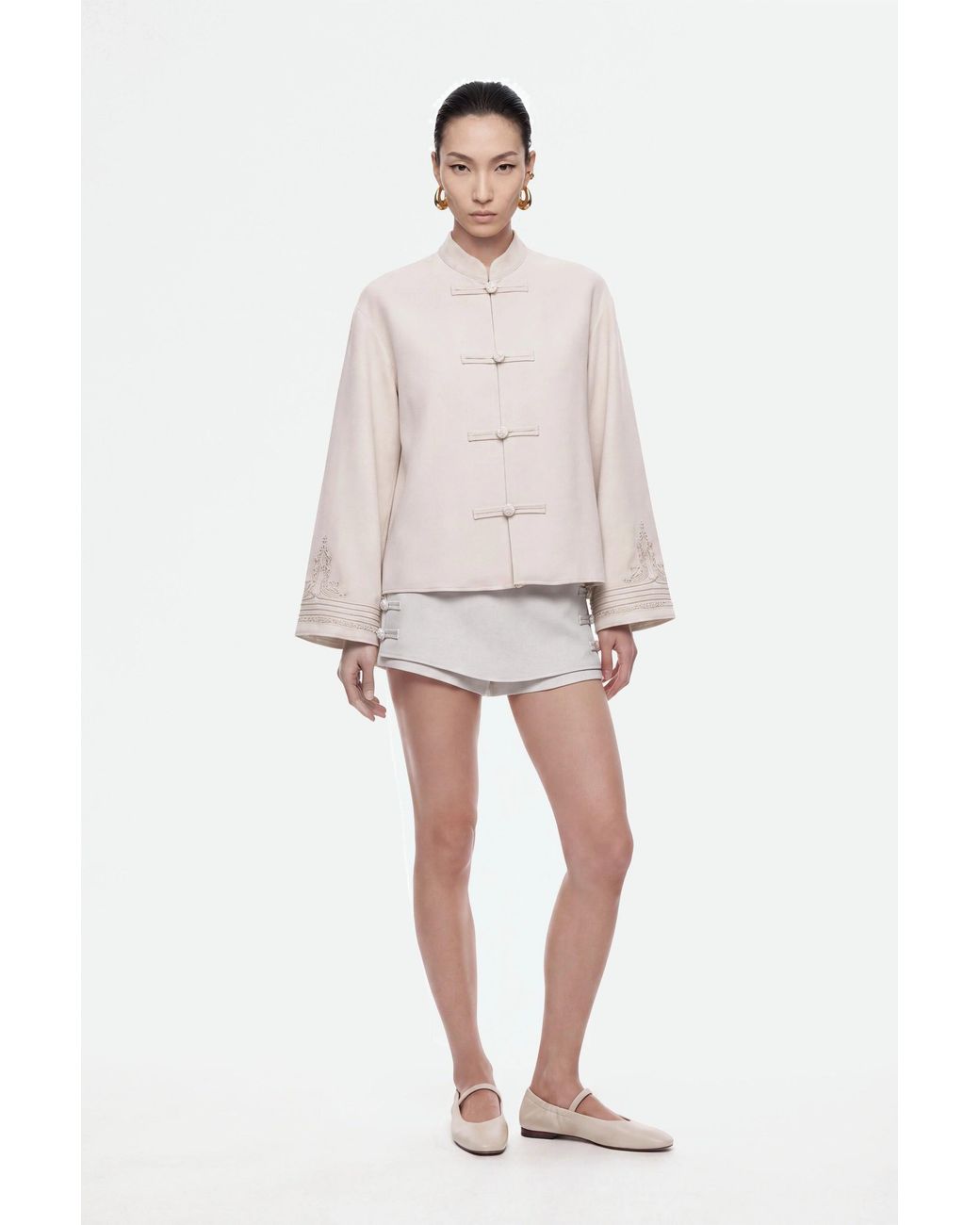 Nocturne Natural Embroidery Detail Oversized Jacket