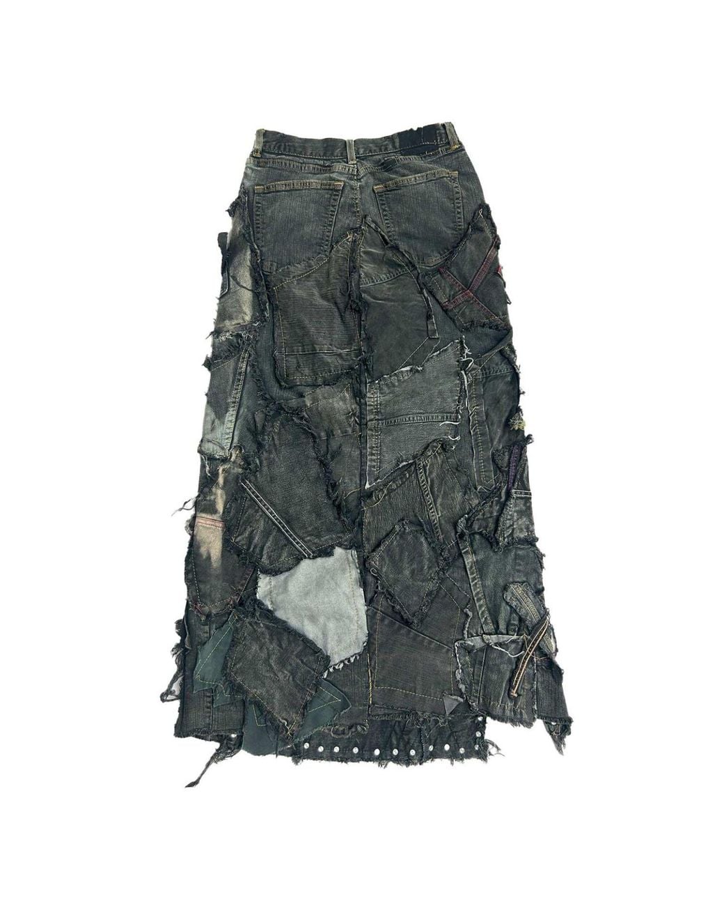 Zasta Studio Green Shred Couture Carbon Clash Studded Denim Skirt A